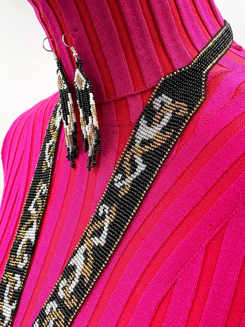 BeadsCorner Native Tribal Style Long Statement Beaded Necklace for Women Handmade - Image 4